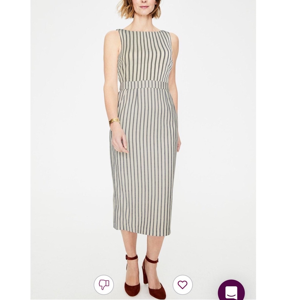 Boden Maggie Ivory Navy Blue Striped Linen Blend Sheath Midi Dress size 2